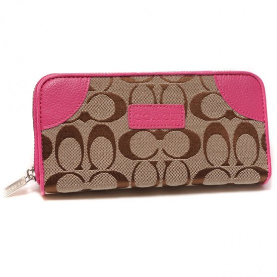 Coach Legacy Logo Signature Large Pink Wallets DTV | Women